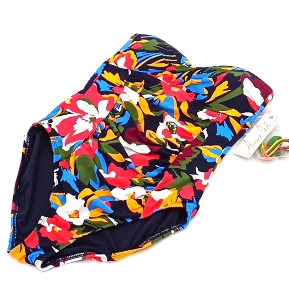 Anne Cole Floral Twist‎ Front Shirred Strapless One-Piece Swimsuit Multicolor 6